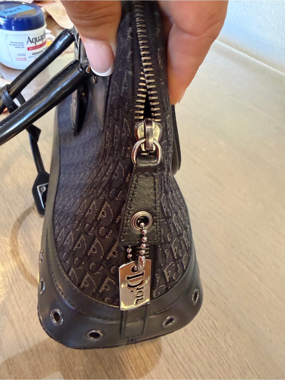 Dior Black Monogram Leather-Trim Tote - Picture 3 of 13